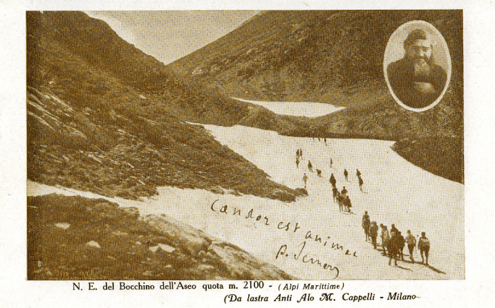 Cartolina: N.E. del Bocchino dell'Aseo quota m. 2100 (Alpi Marittime) da lastra Anti Alo M. Cappelli - Milano